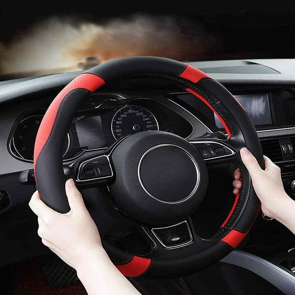 Funda para volante universal cuero de Microfibra 37-38cm rojo - imagen 6
