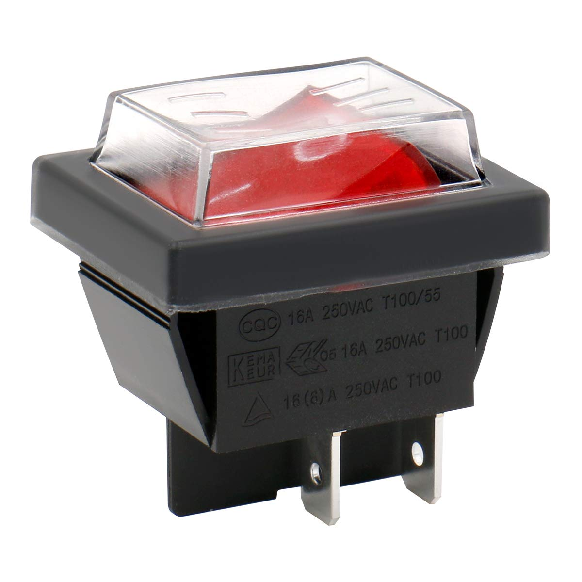 Interruptor basculante ON-OFF DPST 4 vias impermeable Rojo 16 A