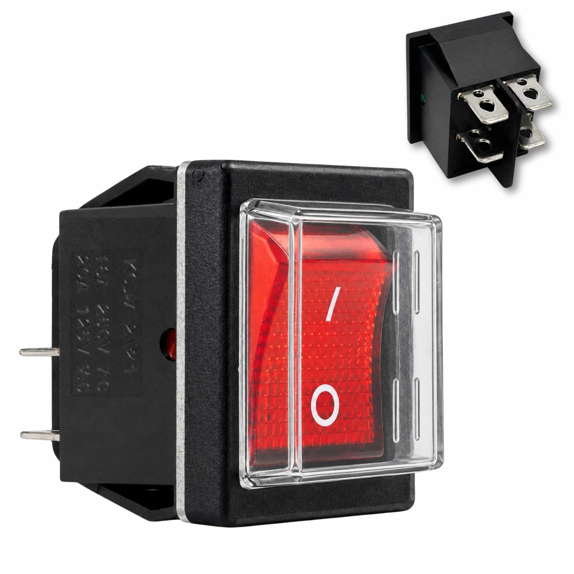 Interruptor basculante ON-OFF DPST 4 vias impermeable Rojo 16 A