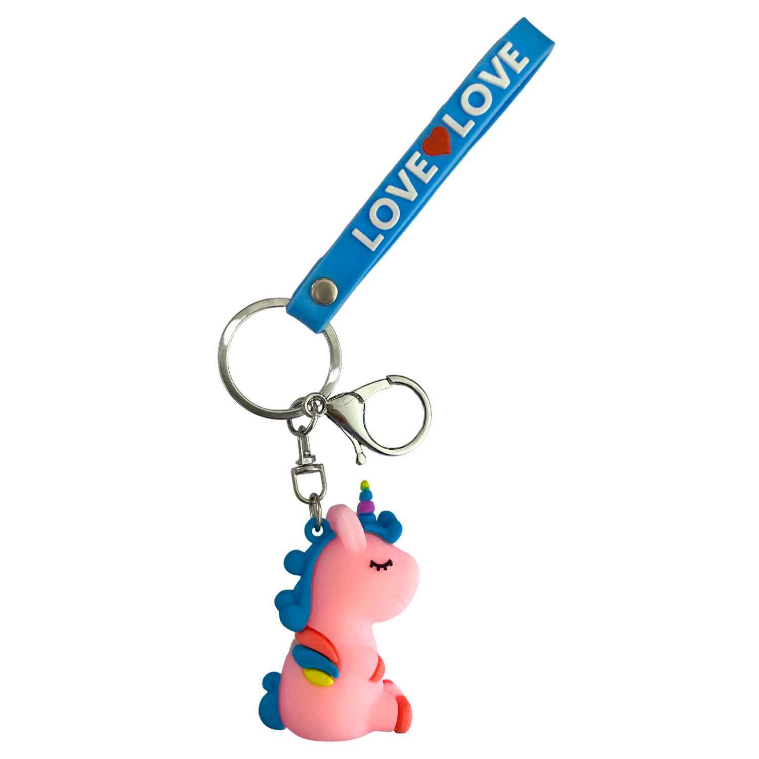 Llavero Unicornio Con Colgante Love Rosa y azul