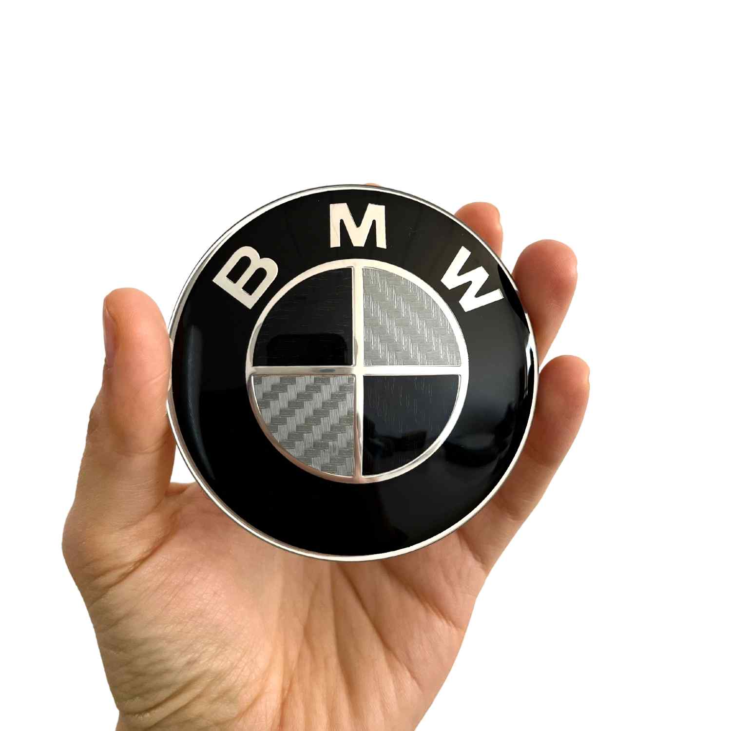 Emblema para capo compatible con BMW 73 mm negro-blanco cromado - imagen 3
