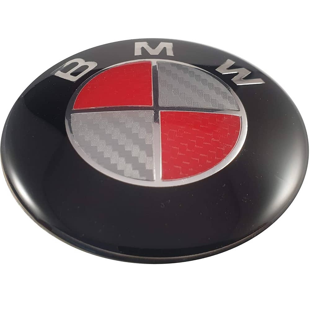 Emblema para capo compatible con BMW 73 mm rojo-blanco cromado