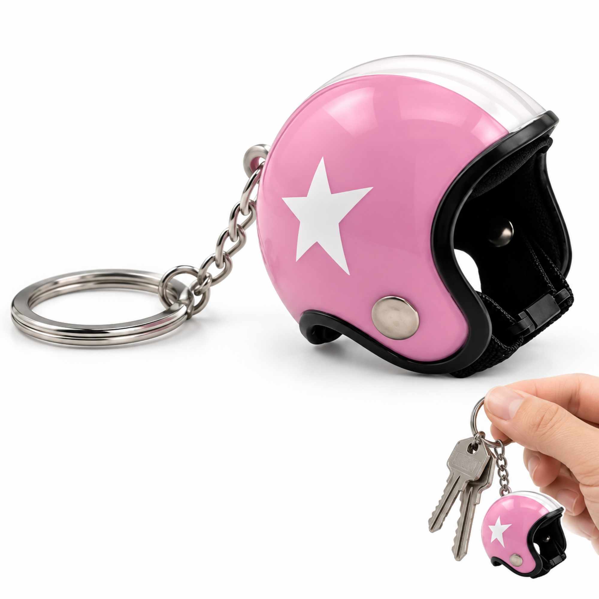 Llavero casco de moto colgante rosa