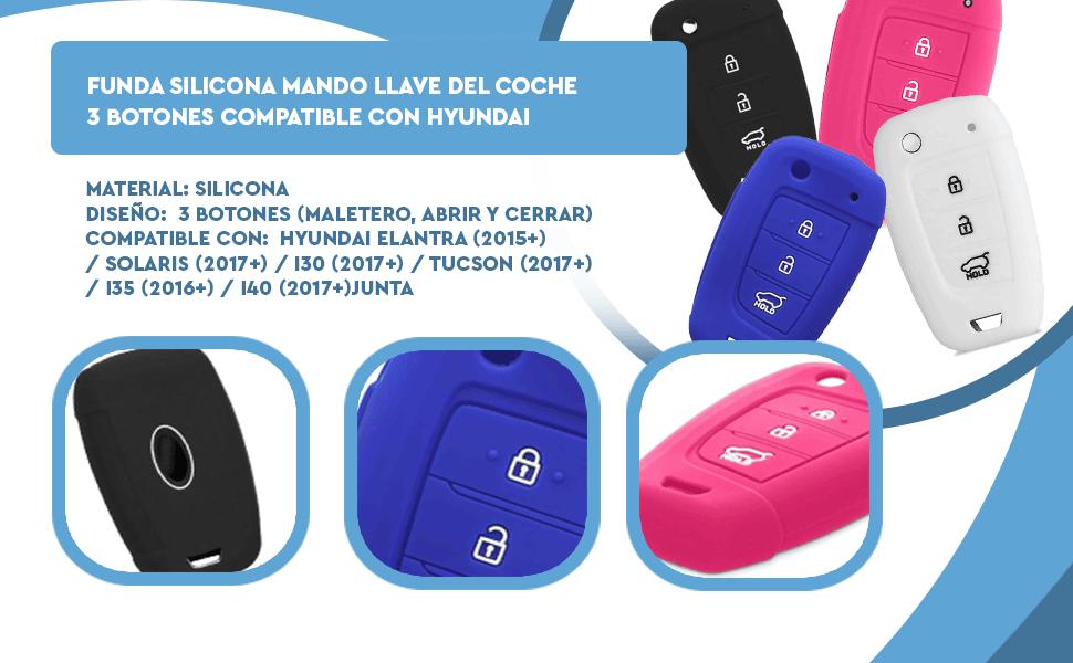 Banner - Funda silicona mando llave del coche 3 botones compatible con Hyundai negro