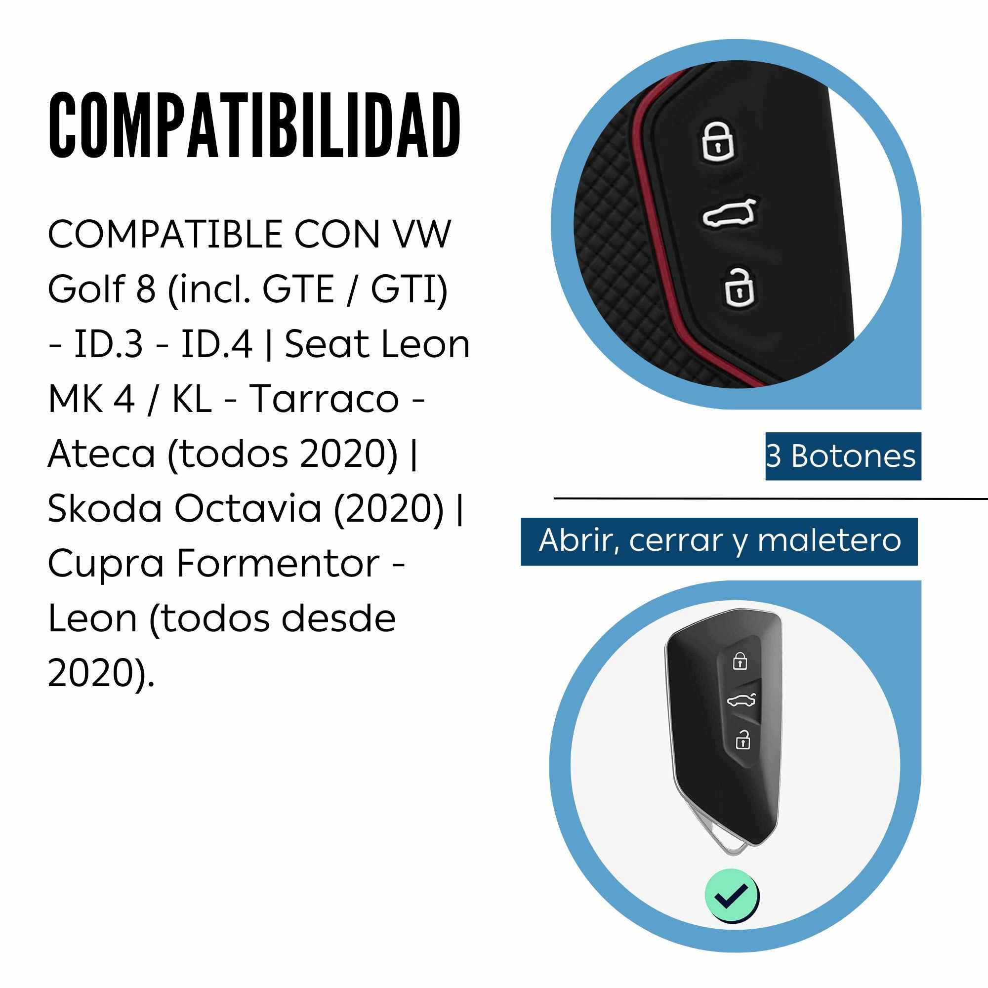 Funda silicona mando llave del coche 3 botones compatible con VW Golf negro-rojo - imagen 4