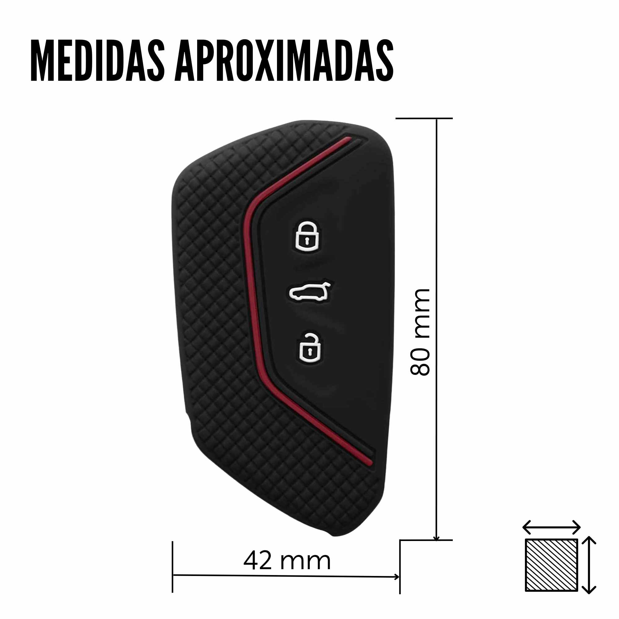 Funda silicona mando llave del coche 3 botones compatible con VW Golf negro-rojo - imagen 6