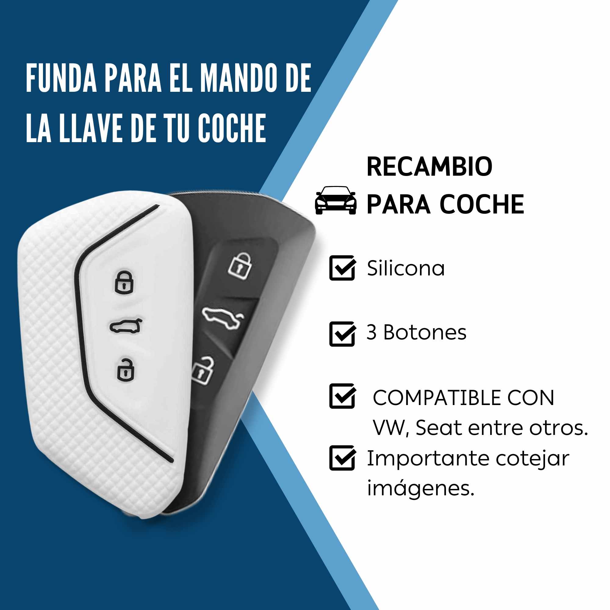 Funda silicona mando llave del coche 3 botones compatible con VW Golf blanco - imagen 4