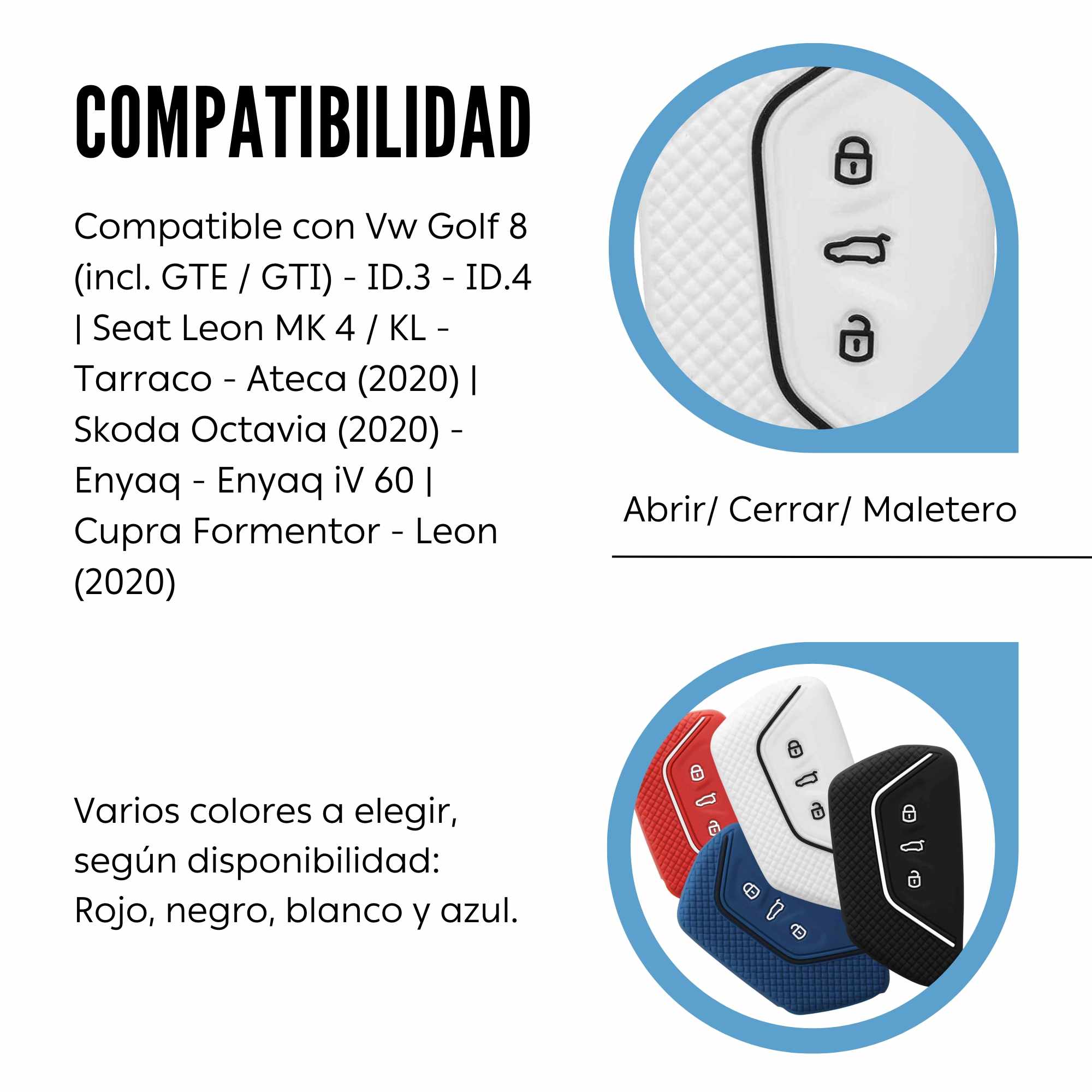 Funda silicona mando llave del coche 3 botones compatible con VW Golf blanco - imagen 6