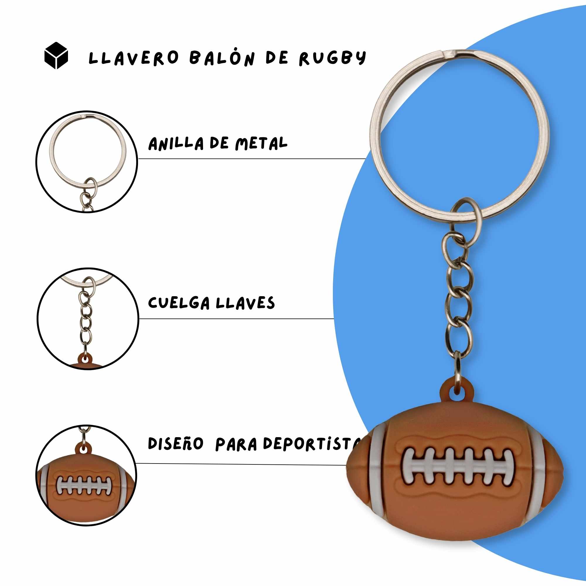 Llavero plastico en forma de pelota rugby - imagen 3