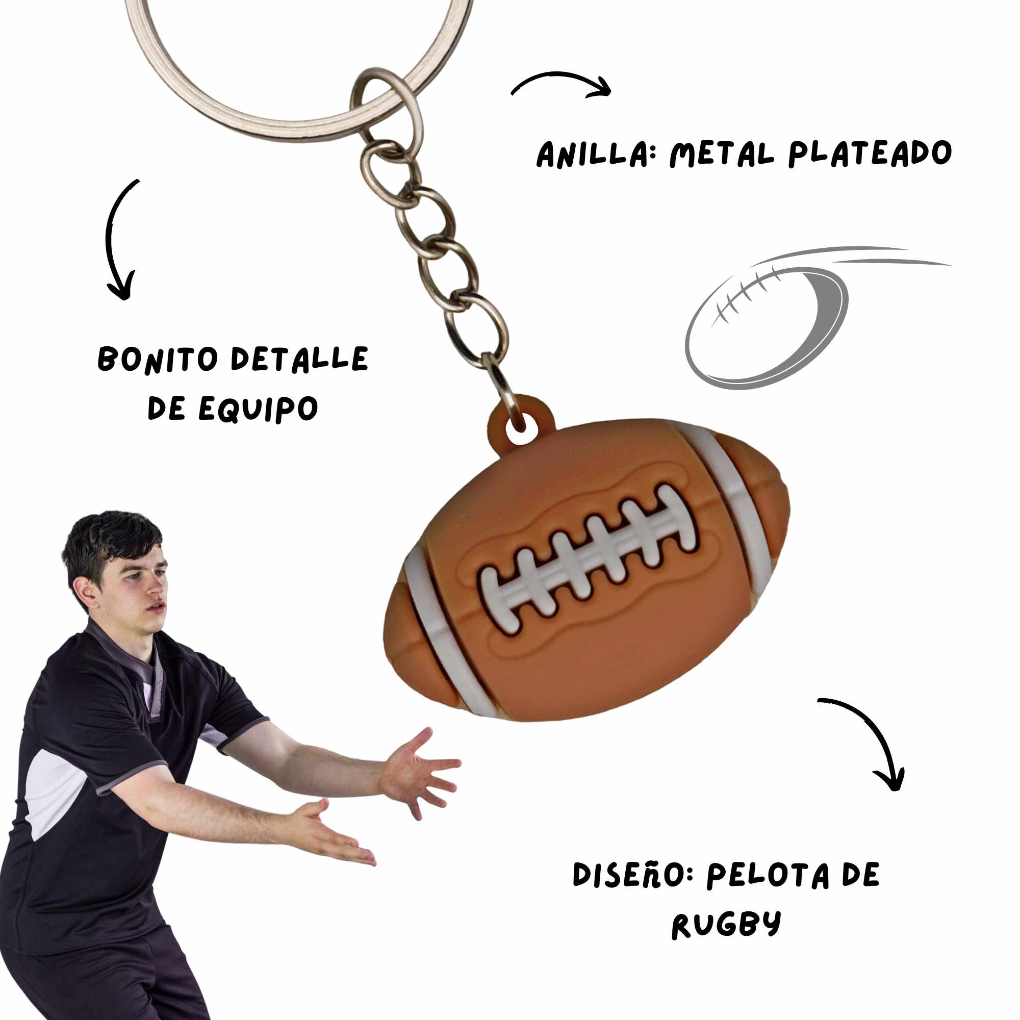 Llavero plastico en forma de pelota rugby - imagen 5