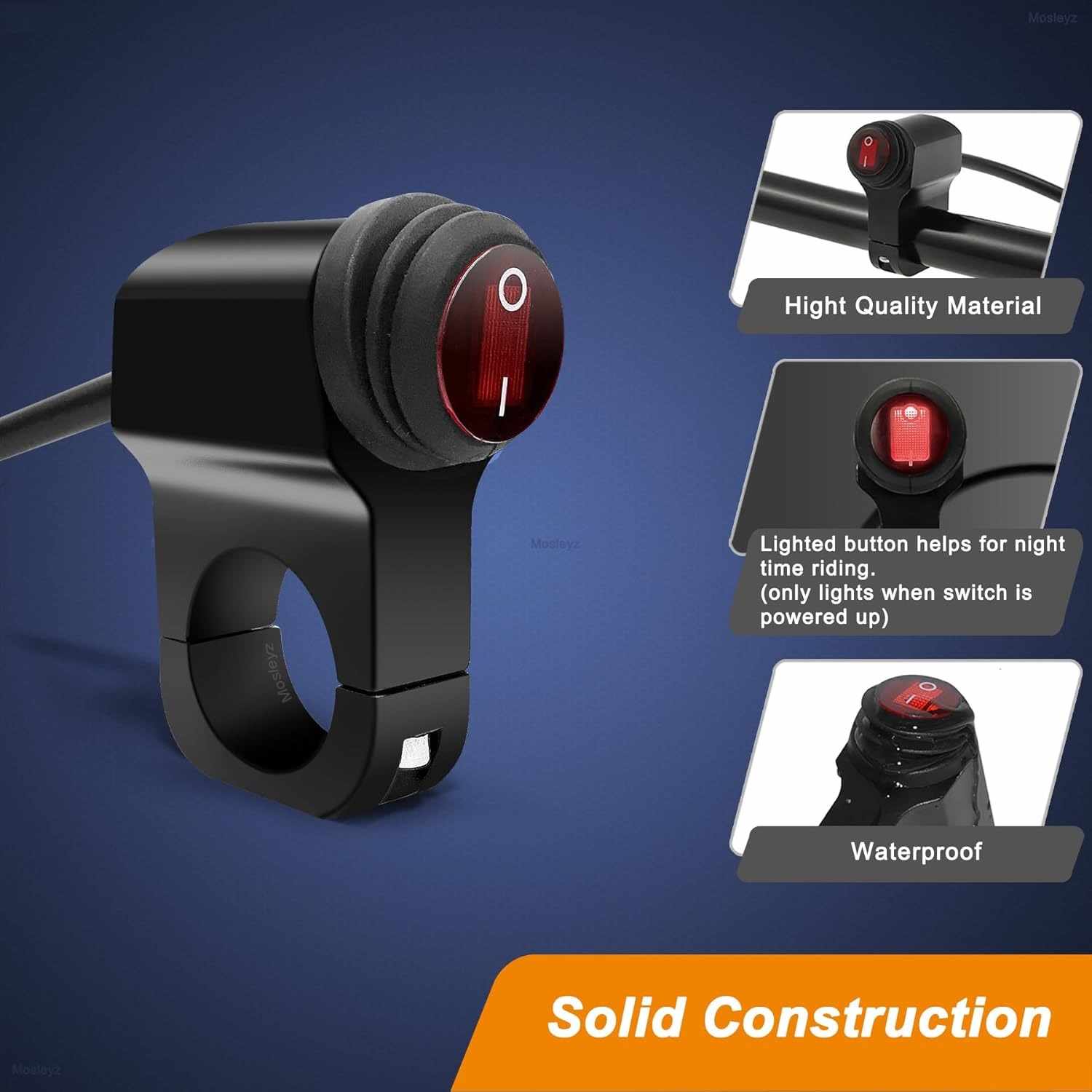 Interruptor luces faros para manillar de moto 12 V CC negro - imagen 2