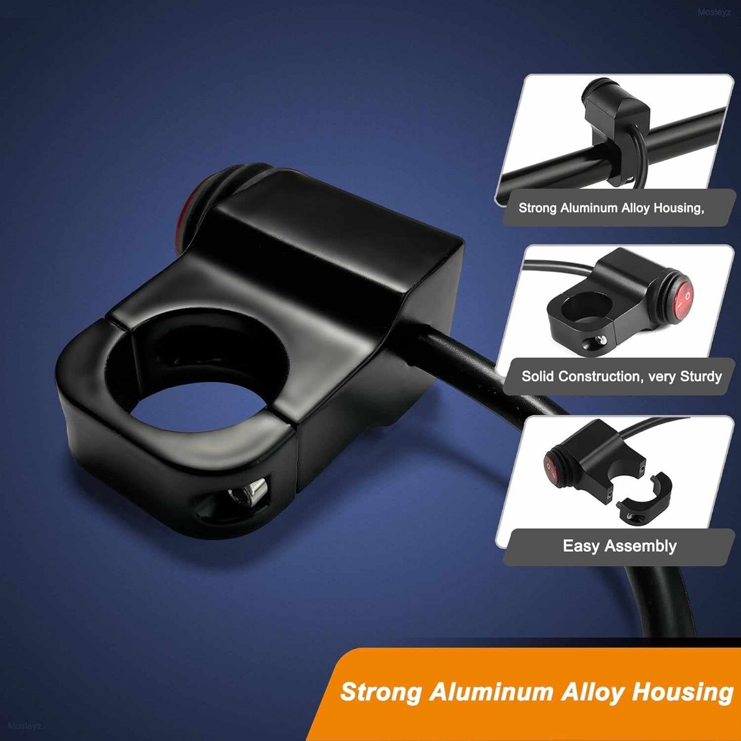 Interruptor luces faros para manillar de moto 12 V CC negro - imagen 5