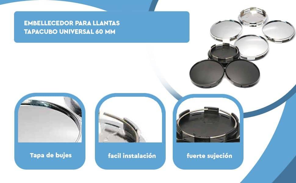 Banner - Embellecedor para llantas tapacubo Universal 60 mm (4 uds) Plateado