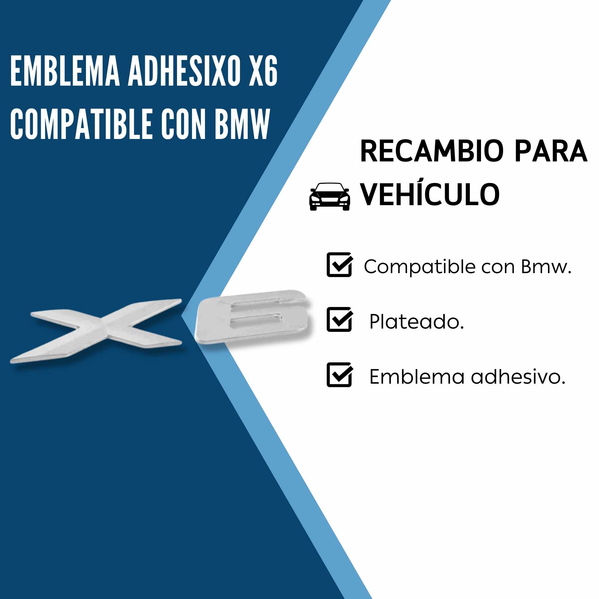 Emblema Adhesivo X6 para Maletero compatible con BMW plateado - imagen 2
