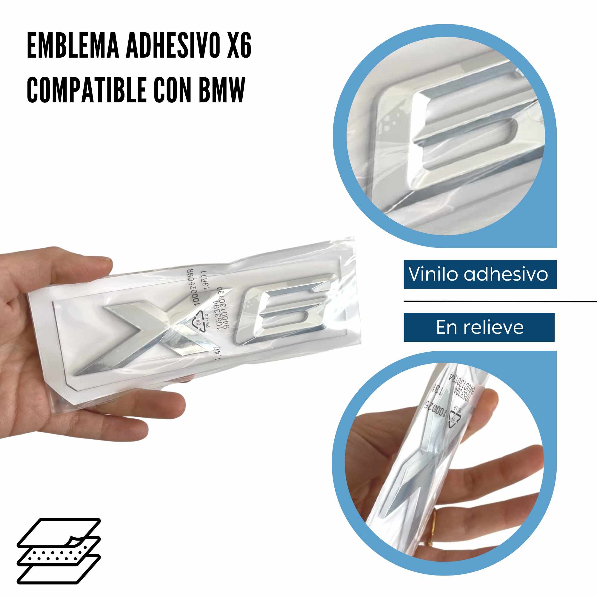 Emblema Adhesivo X6 para Maletero compatible con BMW plateado - imagen 3