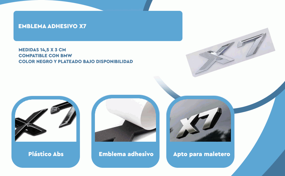 Banner - Emblema Adhesivo X7 para Maletero compatible con BMW negro