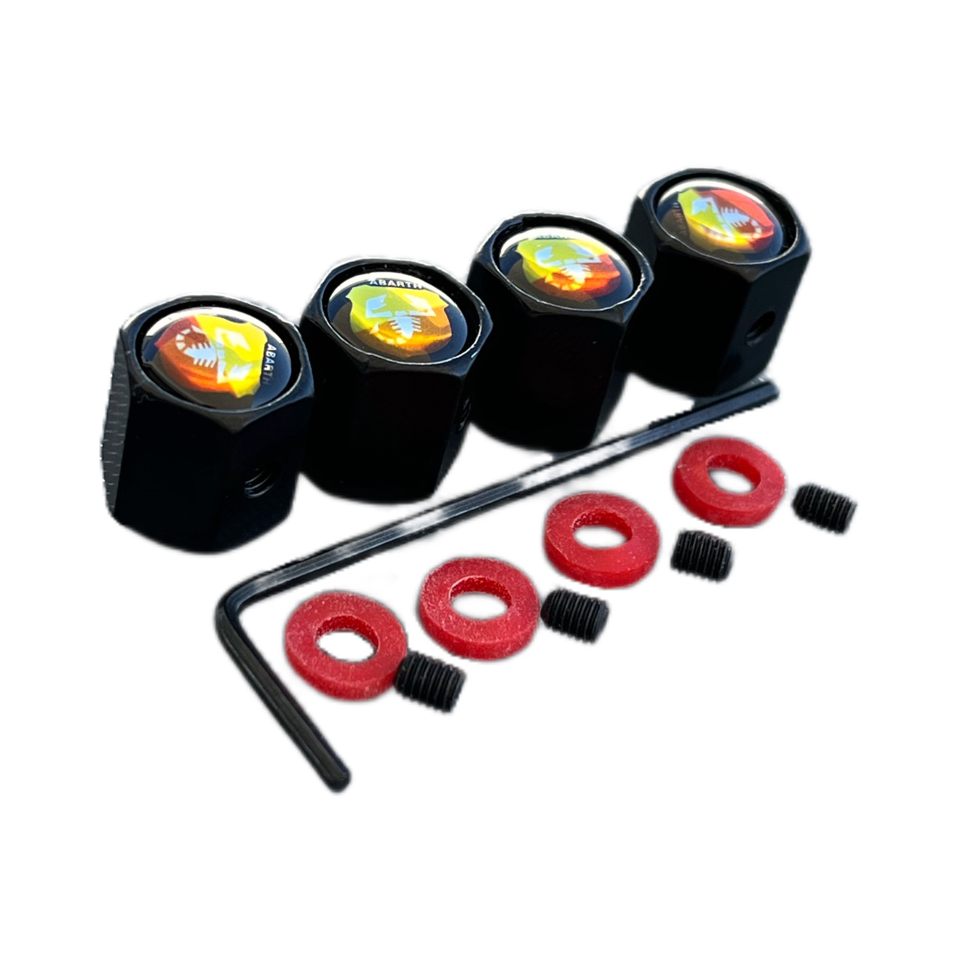 Tapon antirrobo de aluminio para valvula de neumatico compatible con Abarth (4 uds) negro - imagen 2