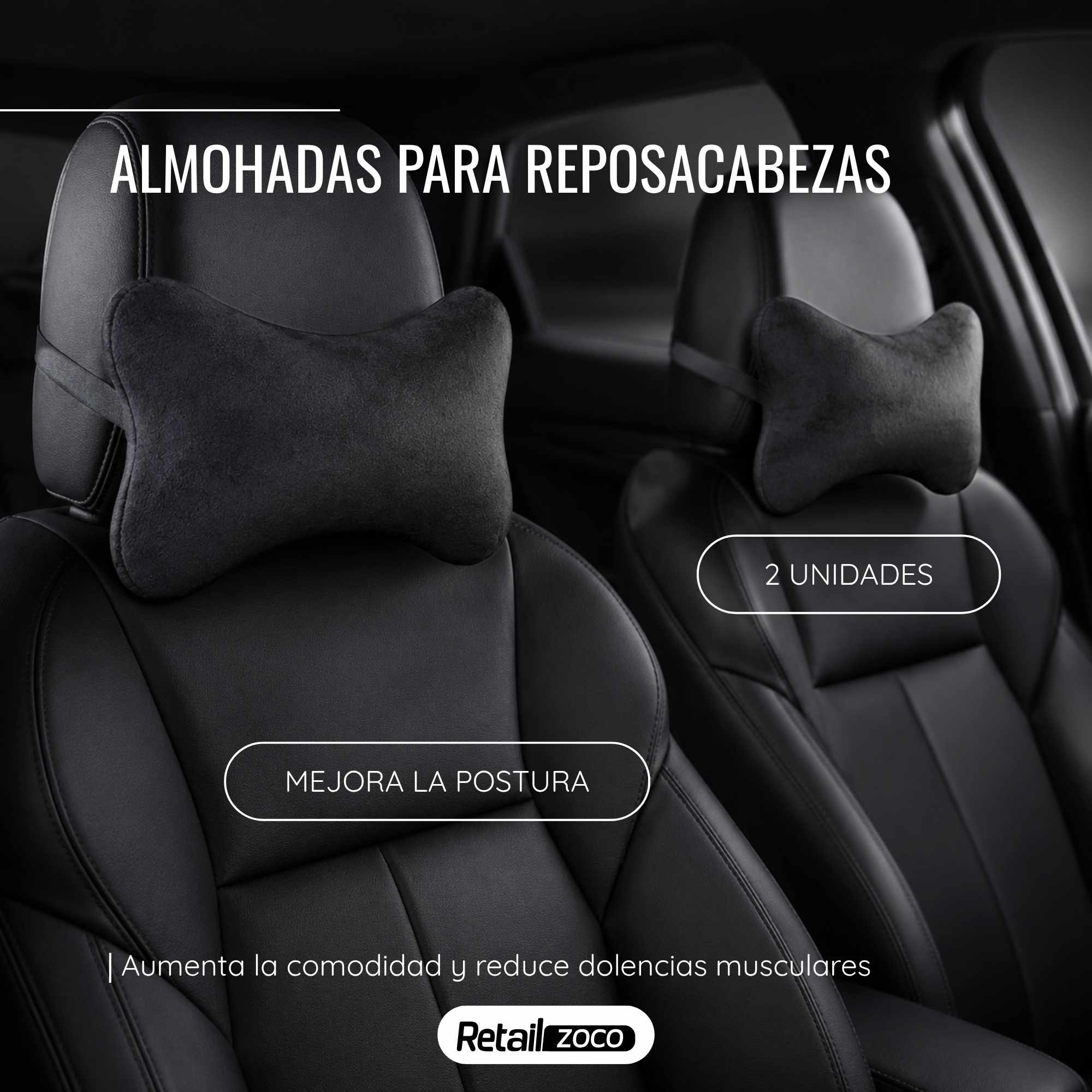 Almohadas para reposacabezas asiento del coche (2 uds) negro - imagen 2