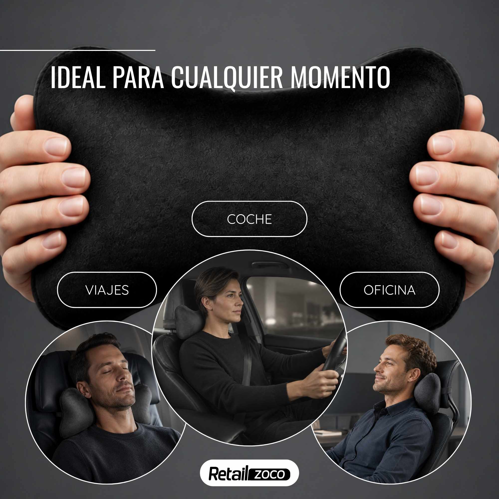 Almohadas para reposacabezas asiento del coche (2 uds) negro - imagen 3