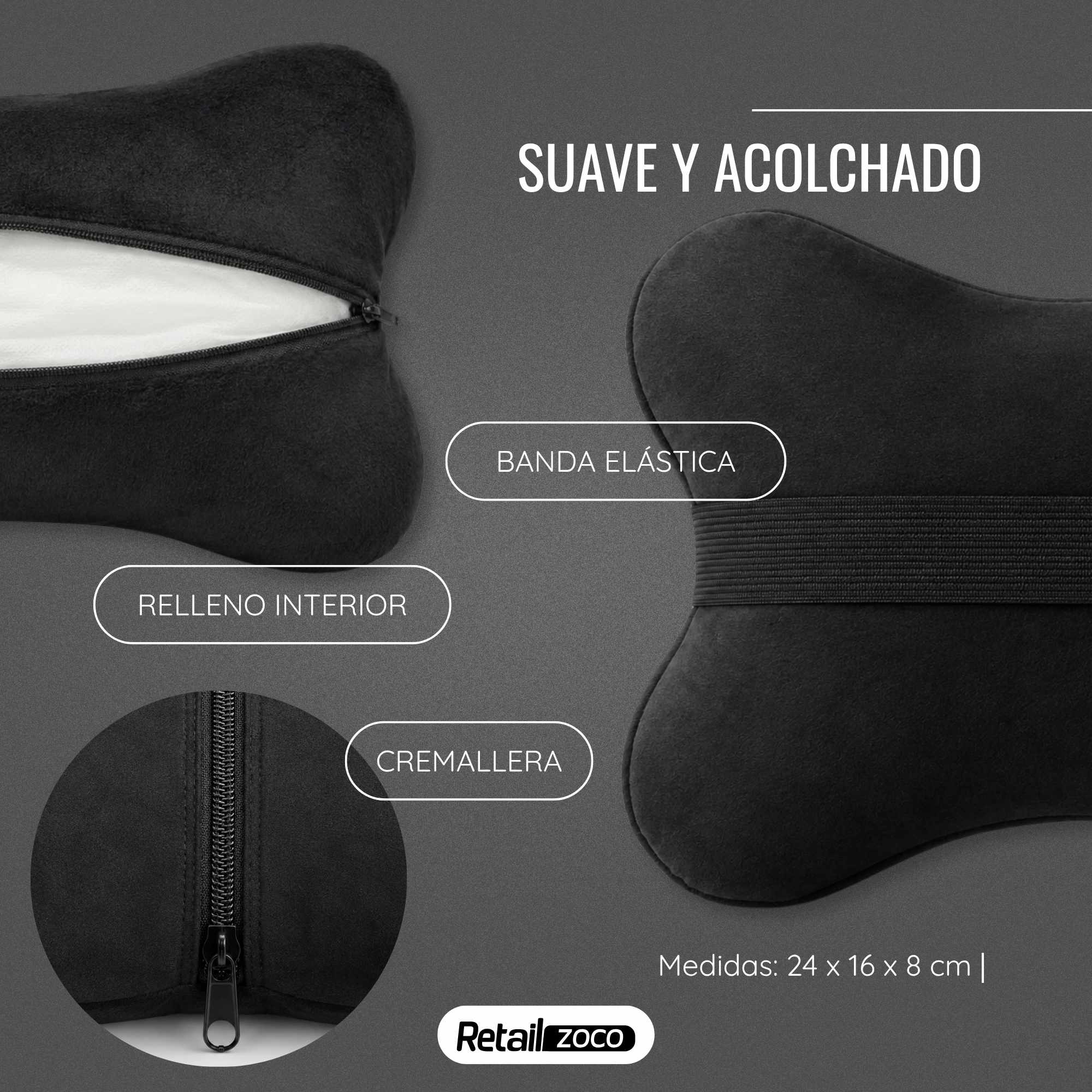 Almohadas para reposacabezas asiento del coche (2 uds) negro - imagen 4