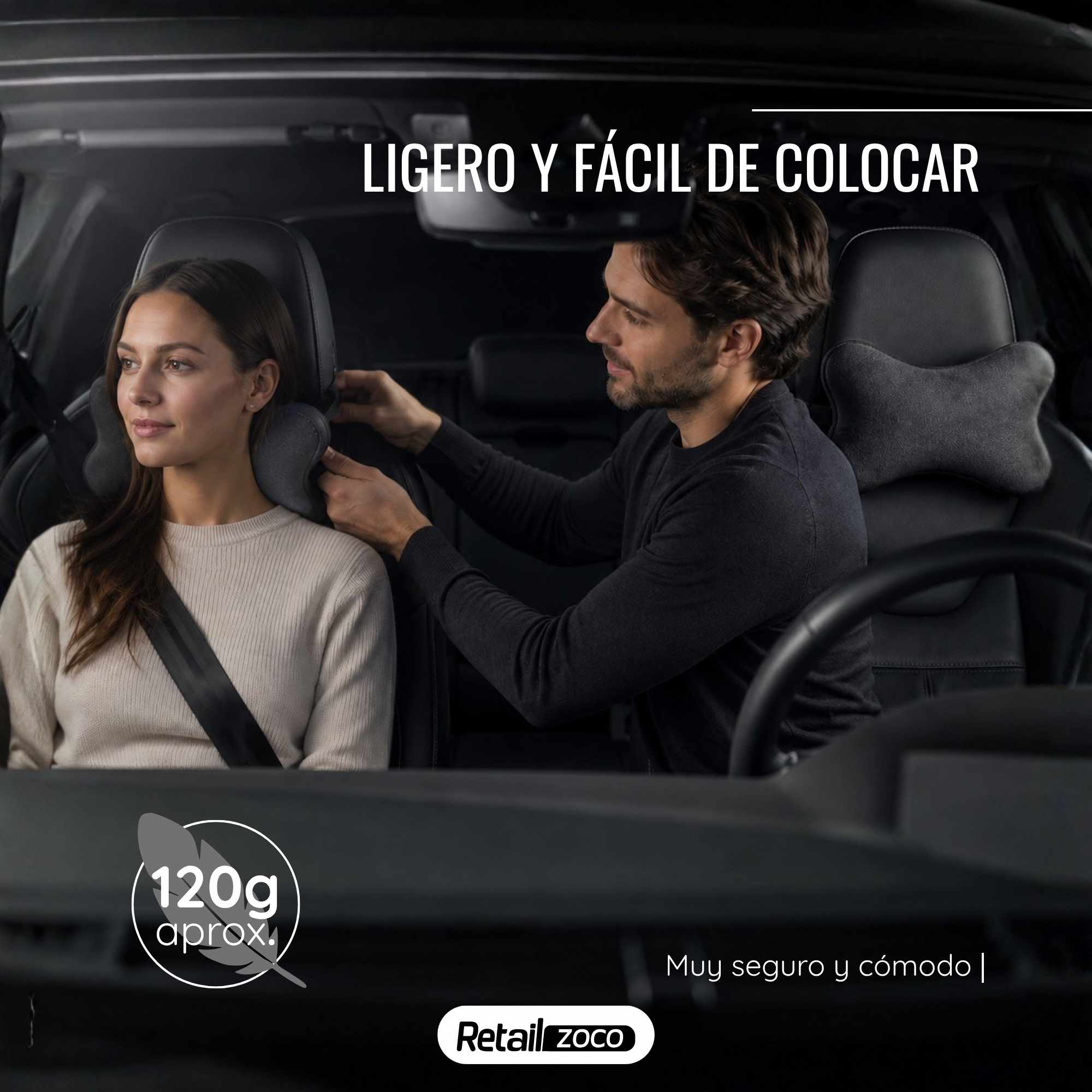 Almohadas para reposacabezas asiento del coche (2 uds) negro - imagen 5