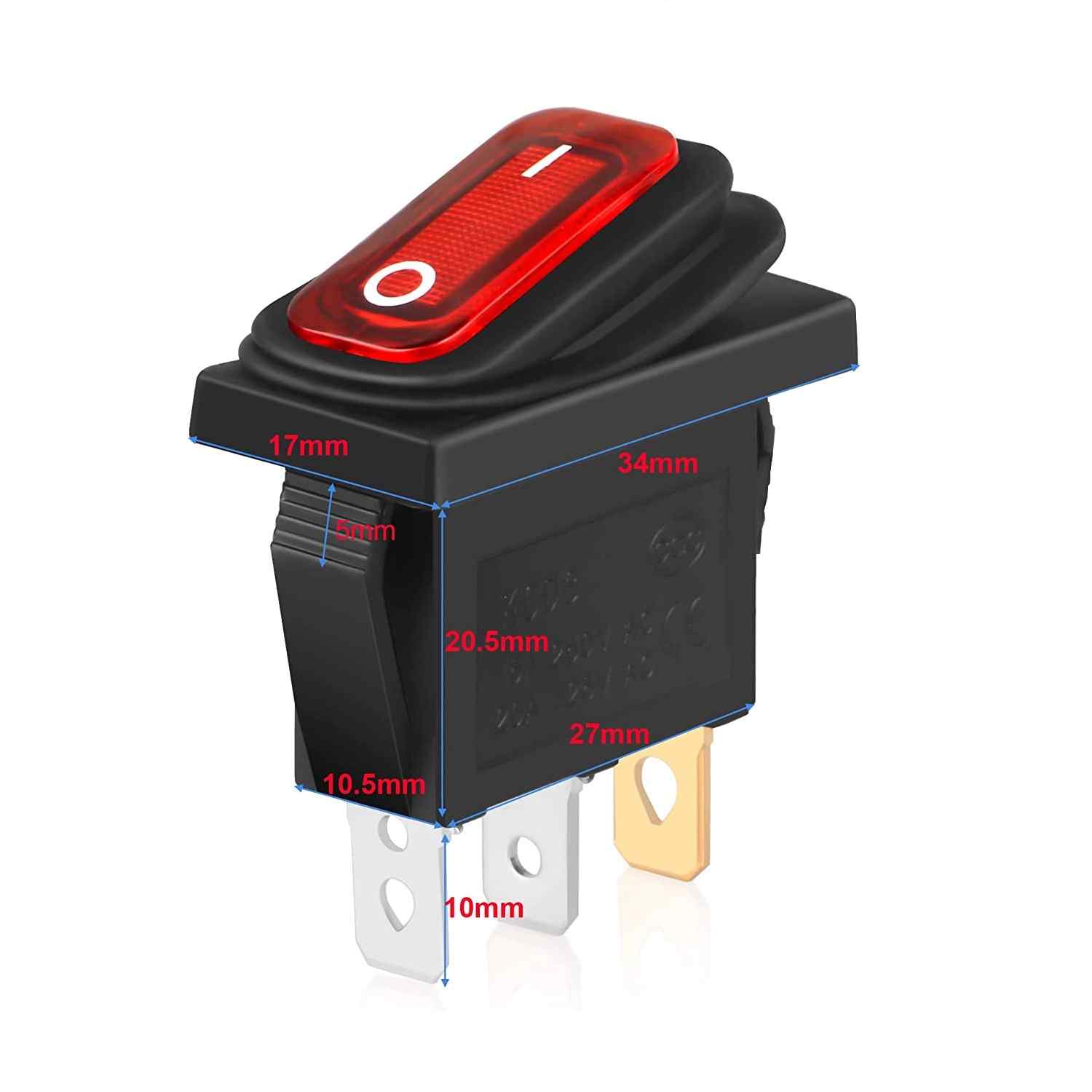Interruptor basculante ON-OFF SPST 3 vias impermeable led Rojo 20 A - imagen 1