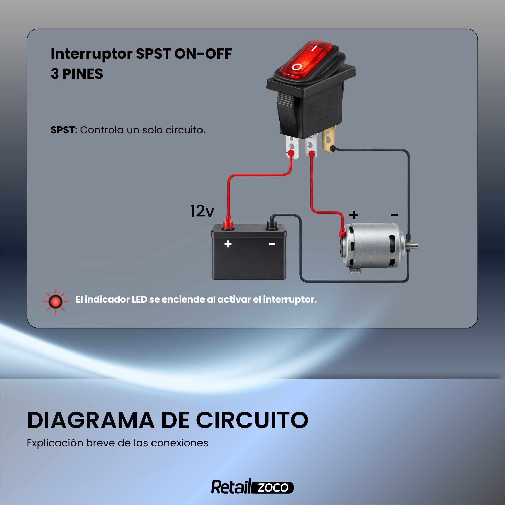 Interruptor basculante ON-OFF SPST 3 vias impermeable led Rojo 20 A - imagen 5