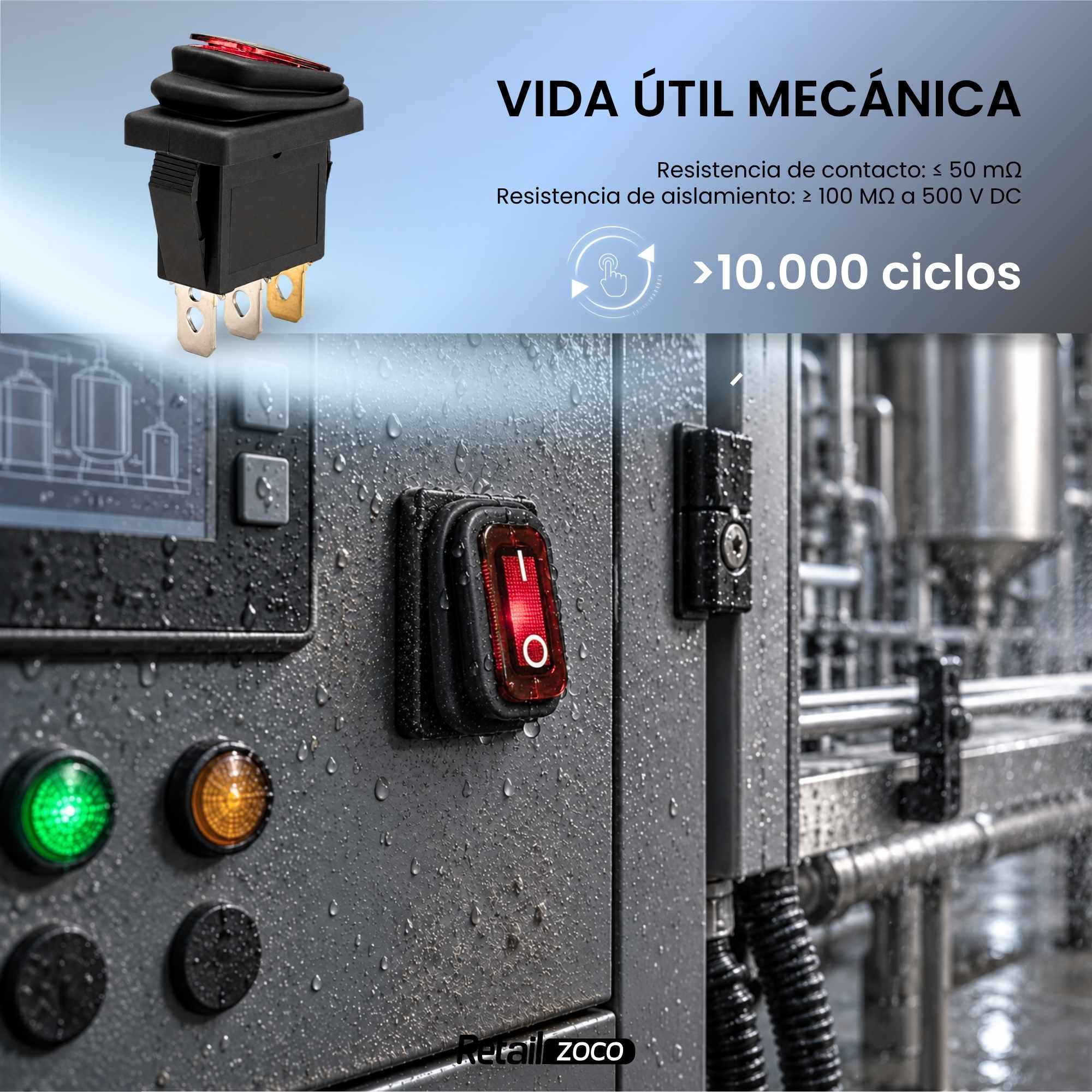 Interruptor basculante ON-OFF SPST 3 vias impermeable led Rojo 20 A - imagen 6