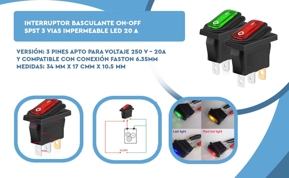 Banner - Interruptor basculante ON-OFF SPST 3 vias impermeable led Rojo 20 A