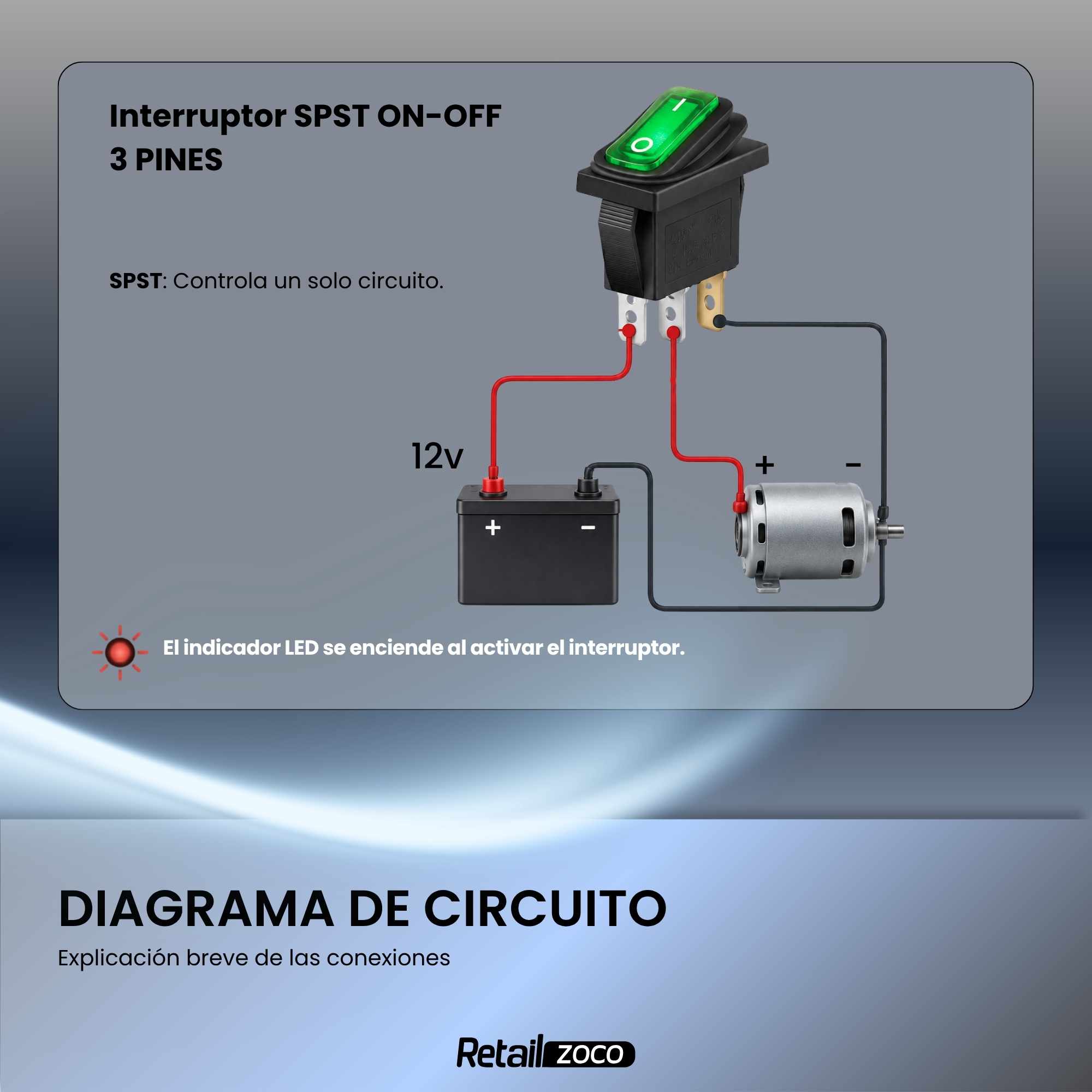 Interruptor basculante ON-OFF SPST 3 vias impermeable led verde 20 A - imagen 5