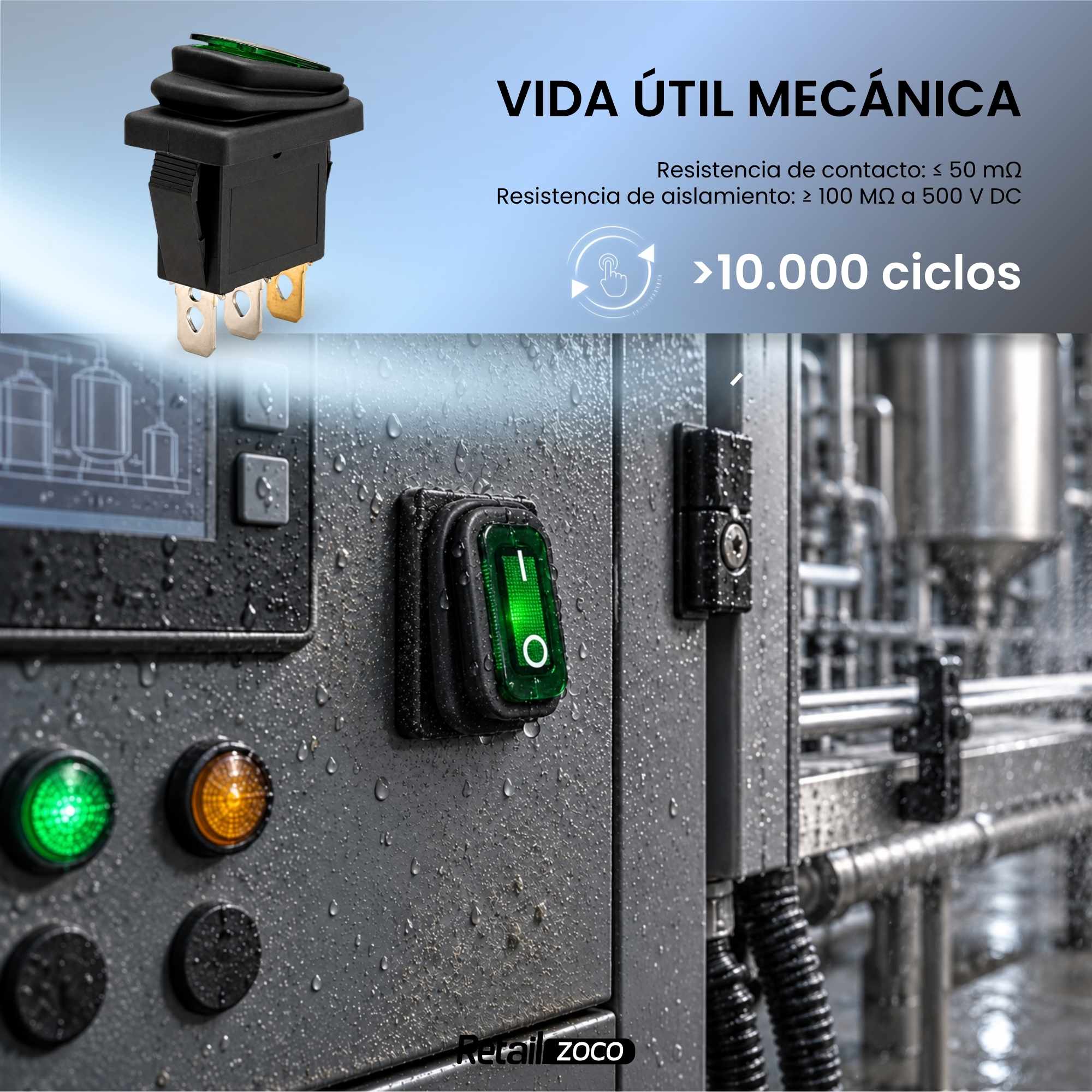 Interruptor basculante ON-OFF SPST 3 vias impermeable led verde 20 A - imagen 6