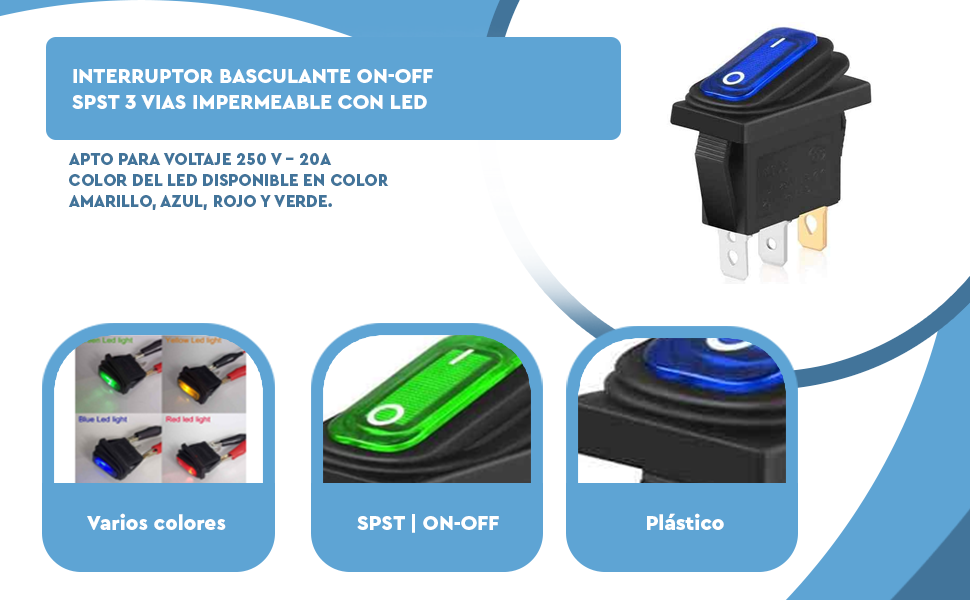 Banner - Interruptor basculante ON-OFF SPST 3 vias impermeable led amarillo 20 A