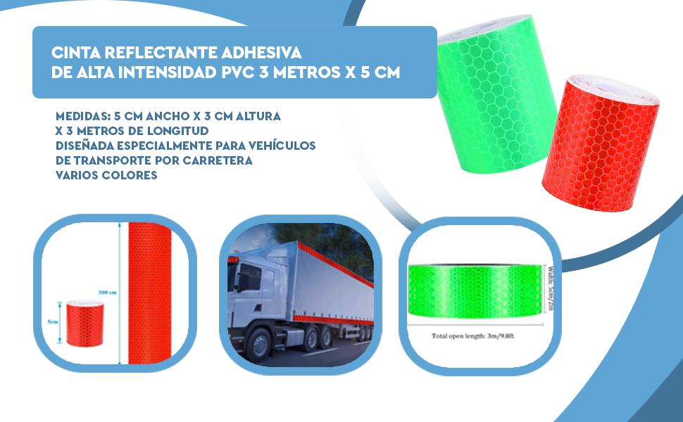 Banner - Cinta reflectante adhesiva de alta Intensidad PVC 3 metros x 5 cm rojo