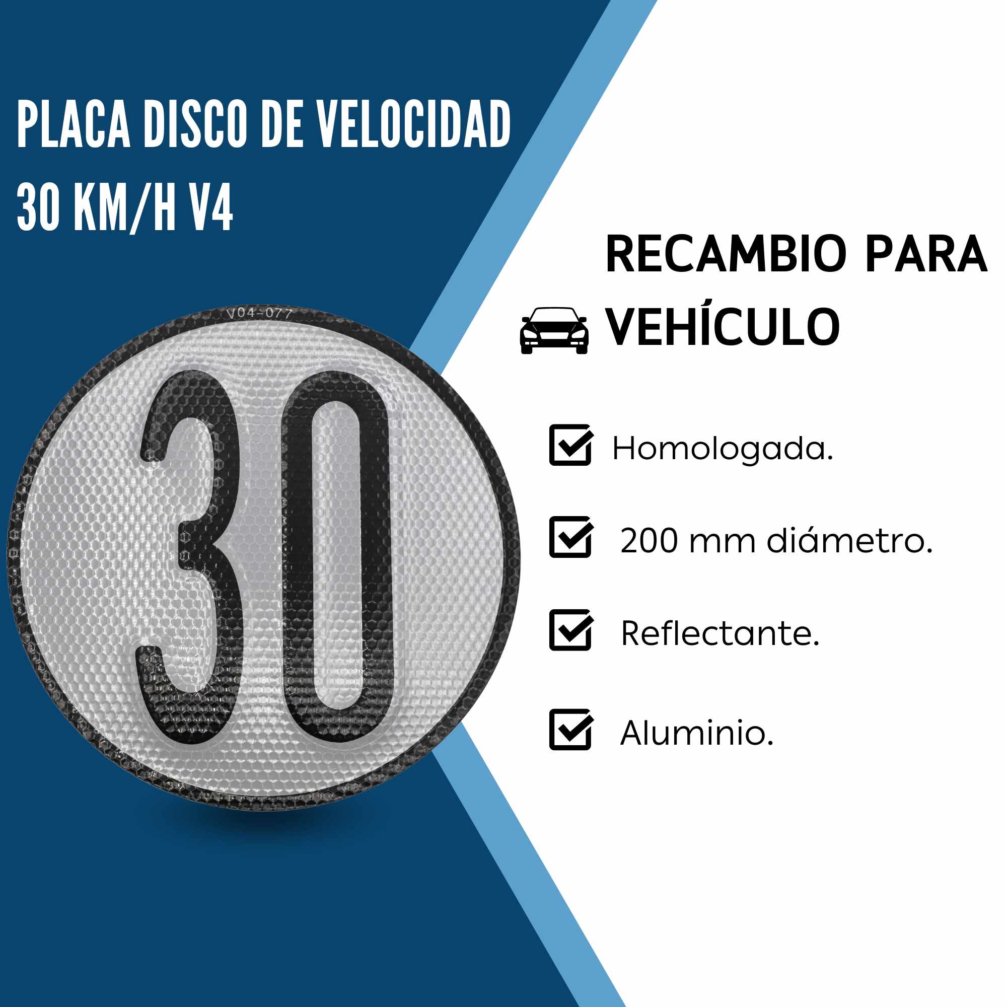 Placa Disco de Velocidad 30 Km/h V4 homologada vehículos agrícolas y maquinaria de obra - imagen 3