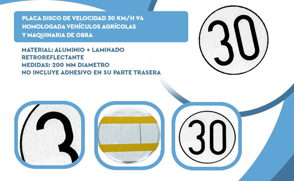 Banner - Placa Disco de Velocidad 30 Km/h V4 homologada vehículos agrícolas y maquinaria de obra
