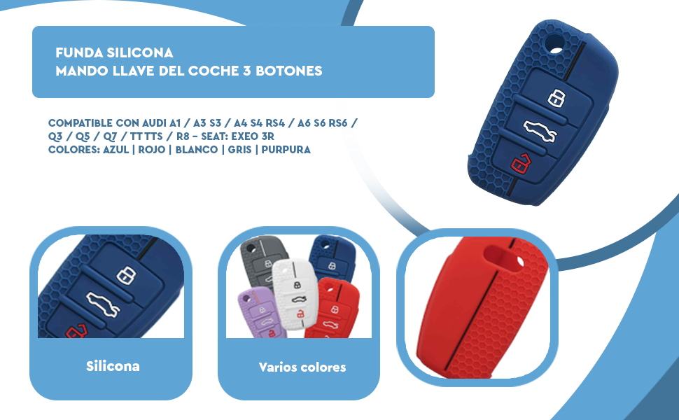 Banner - Funda silicona mando llave del coche 3 botones compatible con Audi Blanco