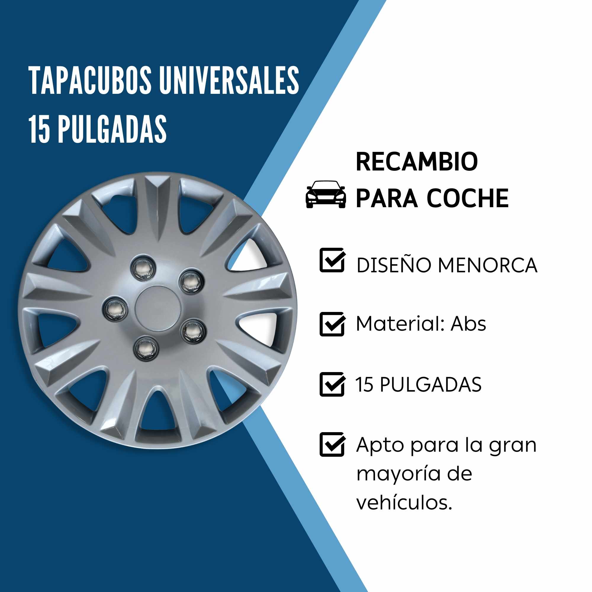 Tapacubos universales 15 pulgadas diseño Menorca ABS Resistente (4 uds) - imagen 4