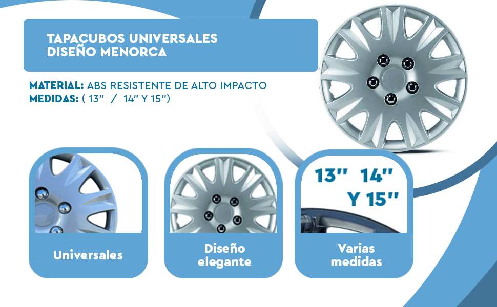 Banner - Tapacubos universales 15 pulgadas diseño Menorca ABS Resistente (4 uds)