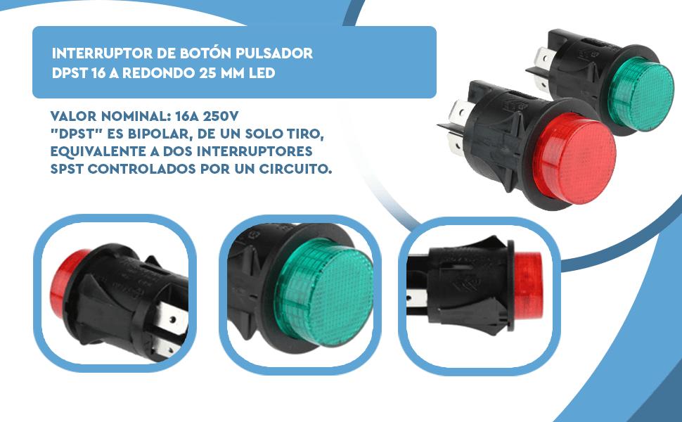 Banner - Interruptor de Botón Pulsador DPST 16 A redondo 25 mm LED verde