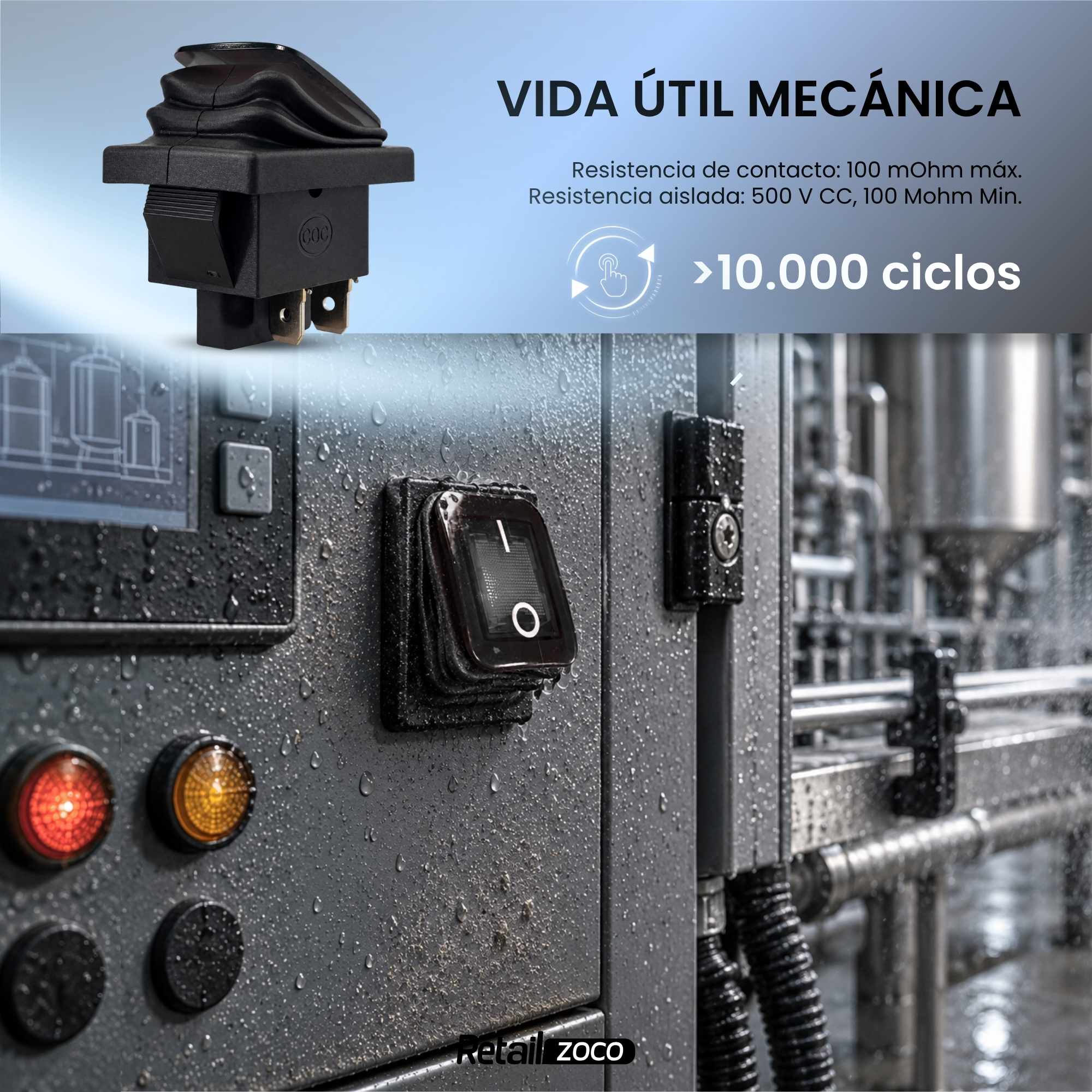 Interruptor basculante ON-OFF DPST 4 vias impermeable 20 A - imagen 5
