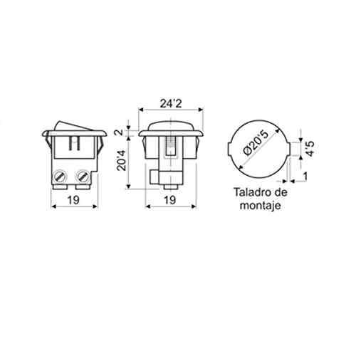 Interruptor basculante unipolar redondo para empotrar negro 6A - imagen 2