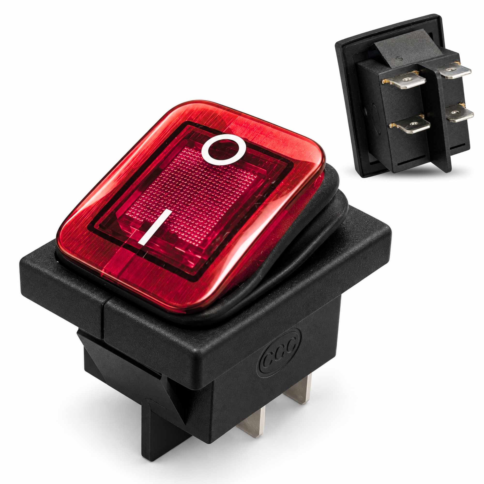Interruptor basculante ON-OFF DPST 4 vias impermeable LED rojo 20 A