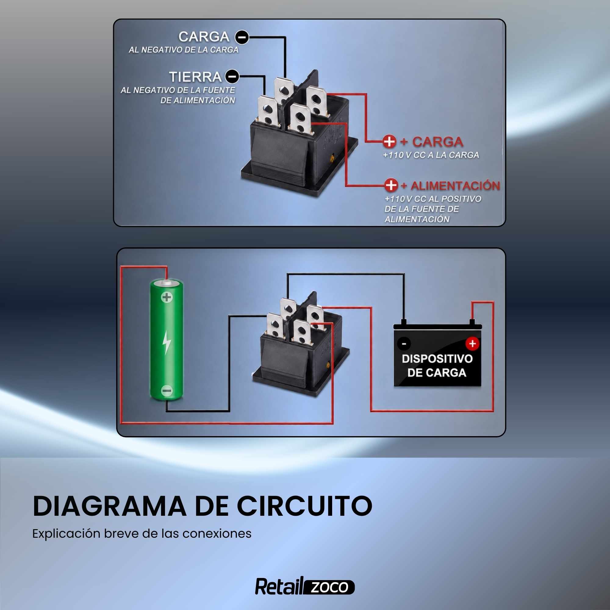 Interruptor basculante ON-OFF DPST 4 vias impermeable LED rojo 20 A - imagen 6