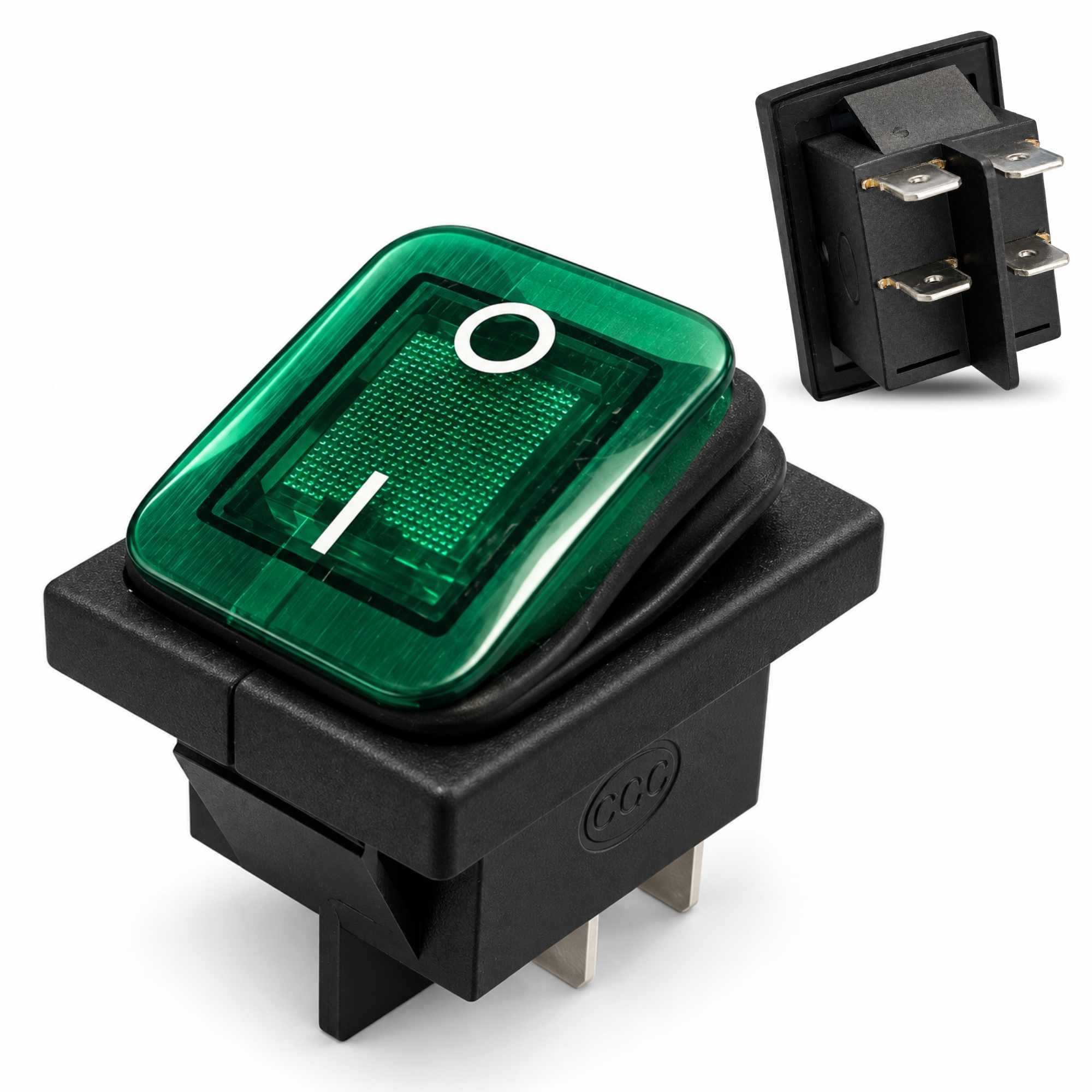 Interruptor basculante ON-OFF DPST 4 vias impermeable LED verde 20 A