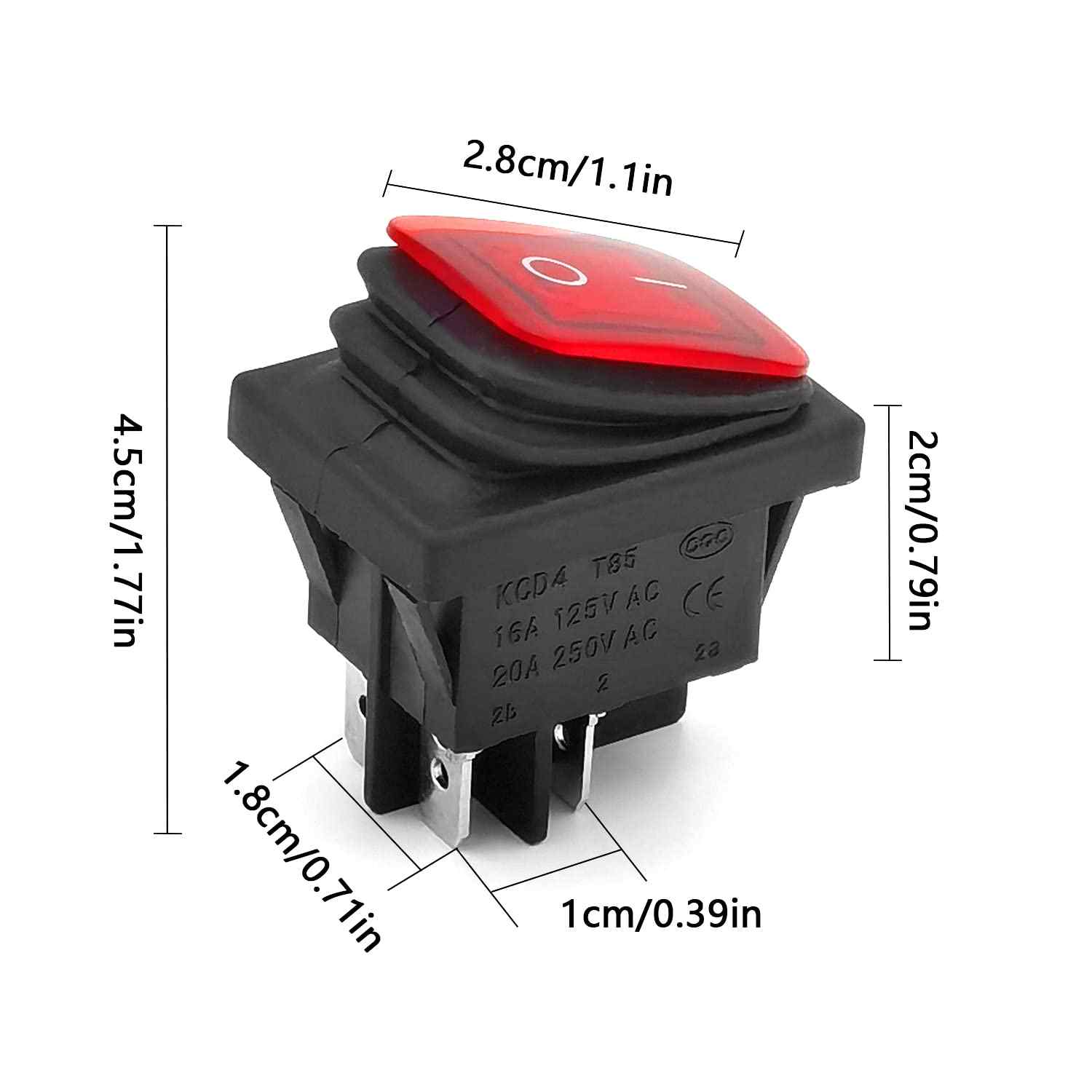 Interruptor basculante ON-OFF DPST 4 vias impermeable LED verde 20 A - imagen 5
