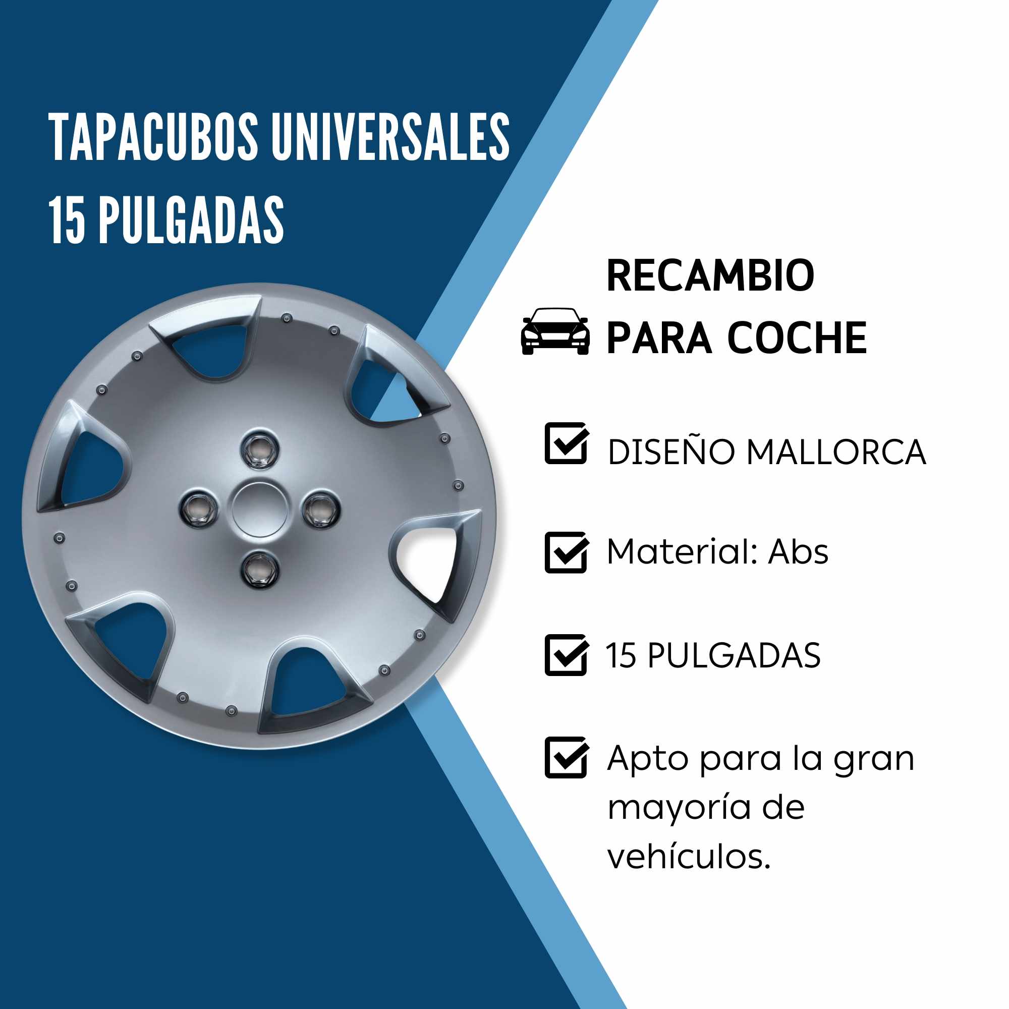 Tapacubos universales 15 pulgadas diseño Mallorca ABS Resistente (4 uds) 18686 - imagen 4