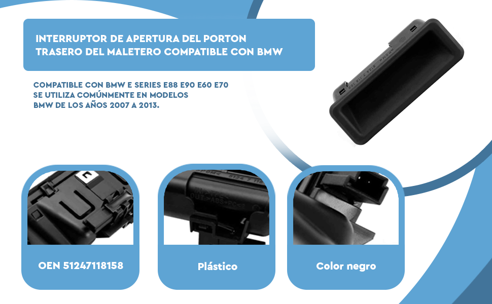 Banner - Interruptor de Apertura del Porton Trasero del Maletero 51247118158 compatible con BMW