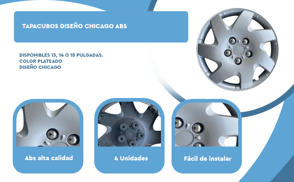 Banner - Tapacubos universales 15 pulgadas diseño Chicago ABS Resistente (4 uds)