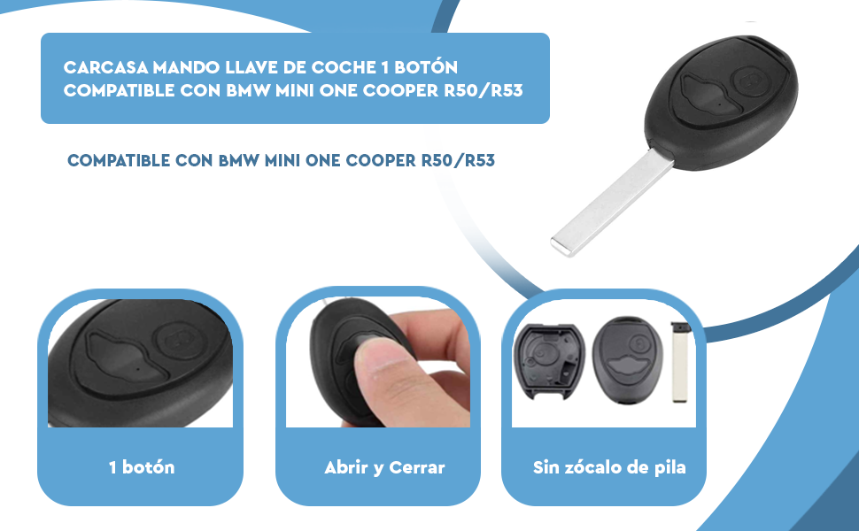 Banner - Carcasa mando llave de coche 1 boton compatible con BMW Mini One Cooper S R50